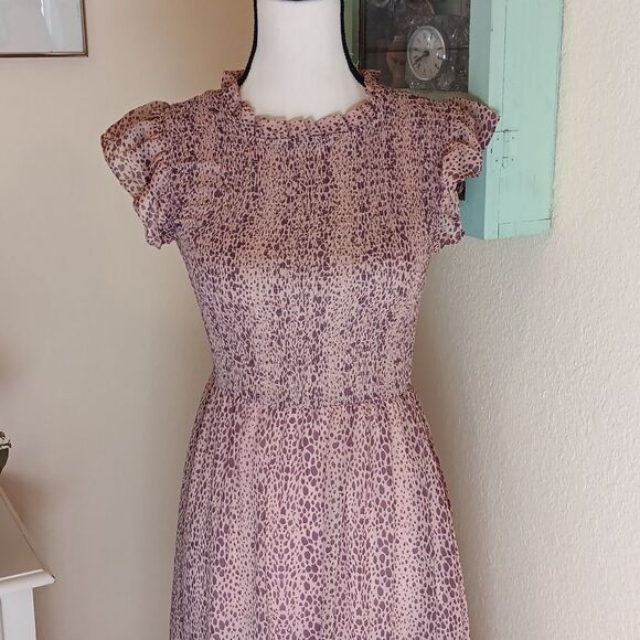 Sweet Rain Ruched Bodice Midi Dress. Cottagecore,Animal Print,Ethereal,Fairycore - Picture 2 of 13